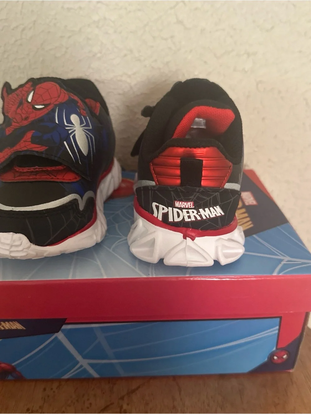 Kids Spider-Themed Red and Blue Athletic Sneakers - Hook & Loop Closure